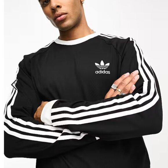 Mens Adidas 3 Stripe Black Long Sleeve TeeSize Large - Picture 8 of 9